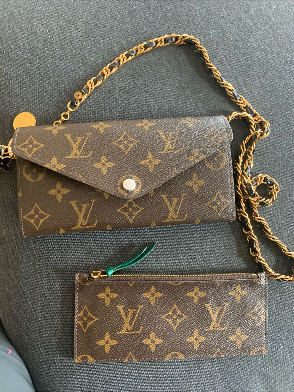 Louis Vuitton Brown Monogram Crossbody Wallet with Gold Chain I added the chain.